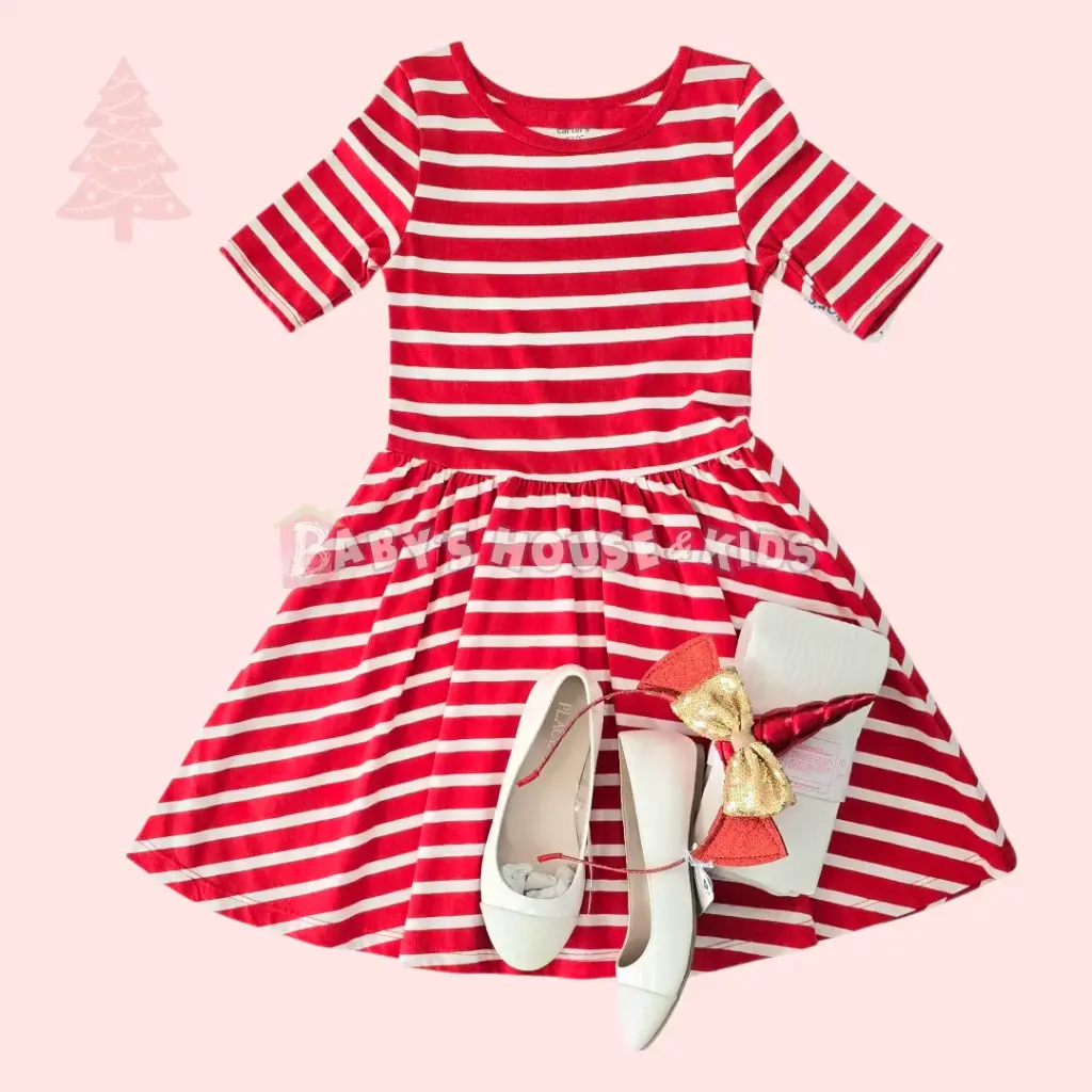 Vestido de algodón rojo y blanco, talla 5t