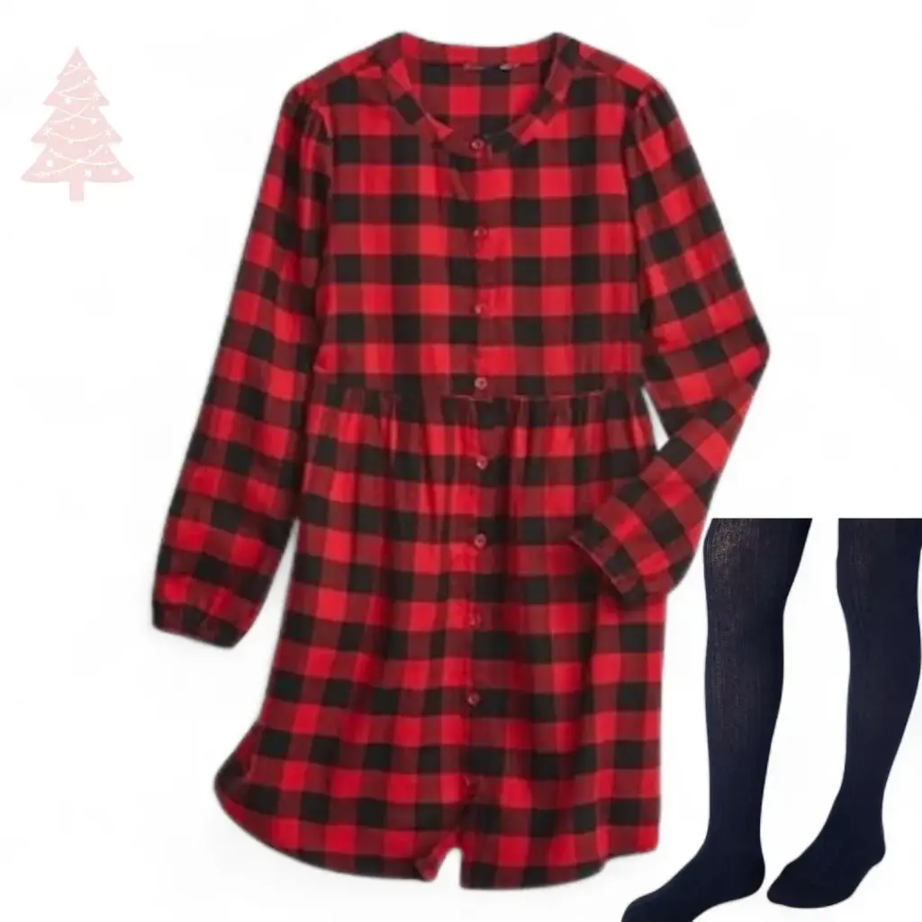 Vestido cuadriculado de botones, talla 7