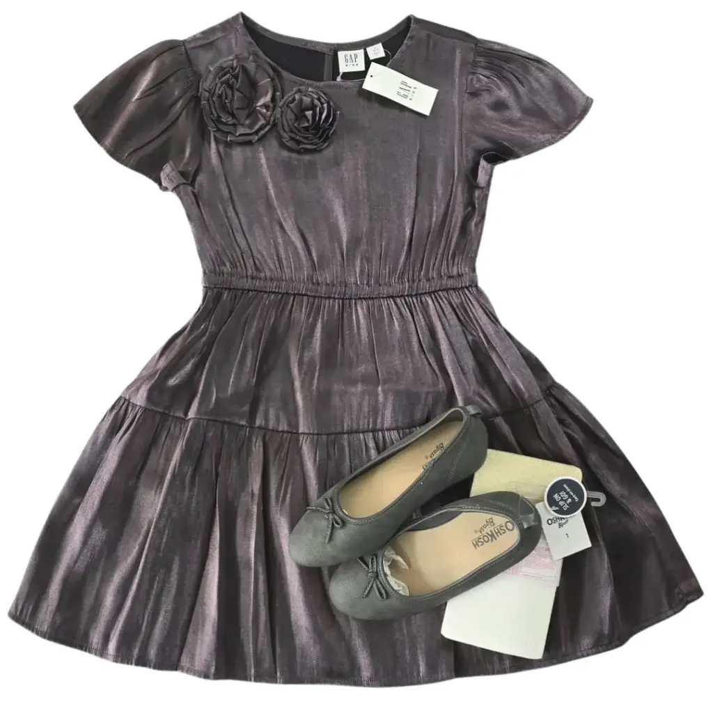 Vestido de satín, gris oscuro, talla 7