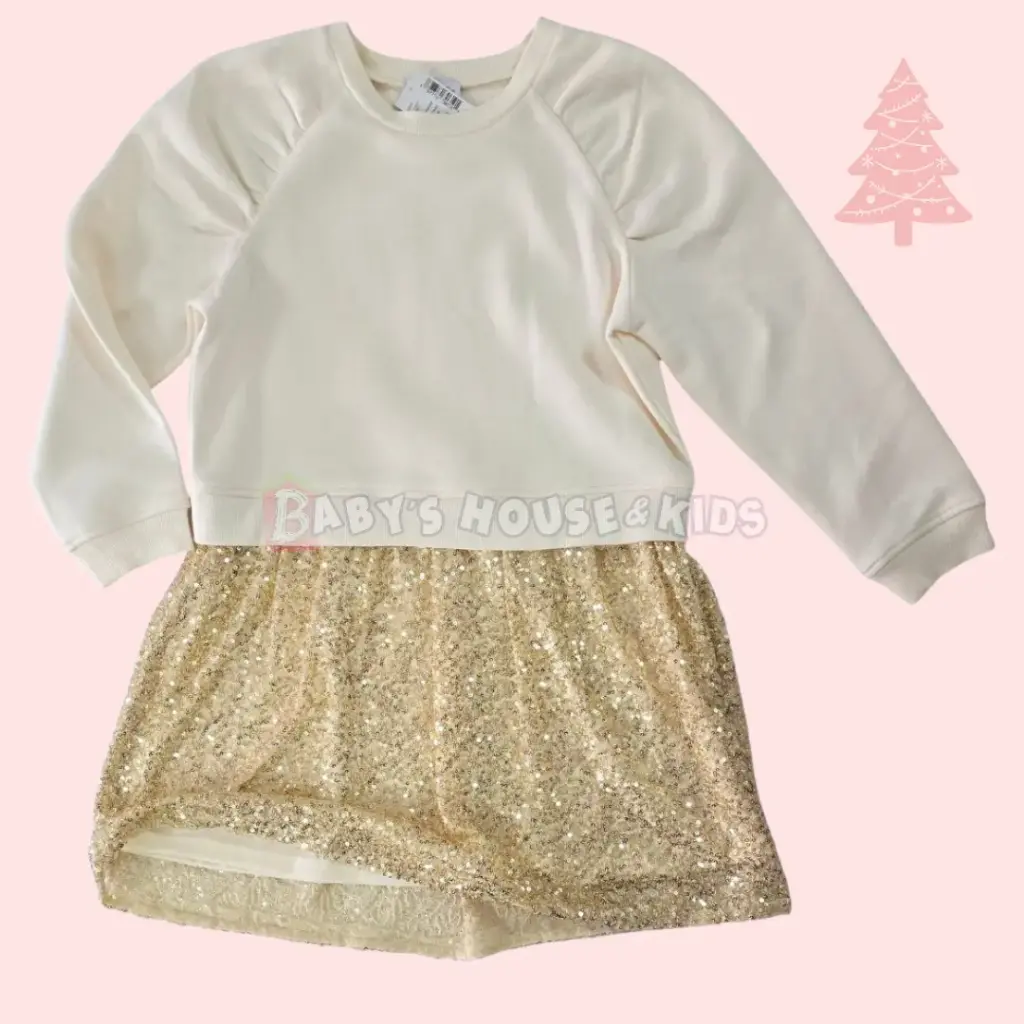 Vestido sweater ivory y dorado, talla 6