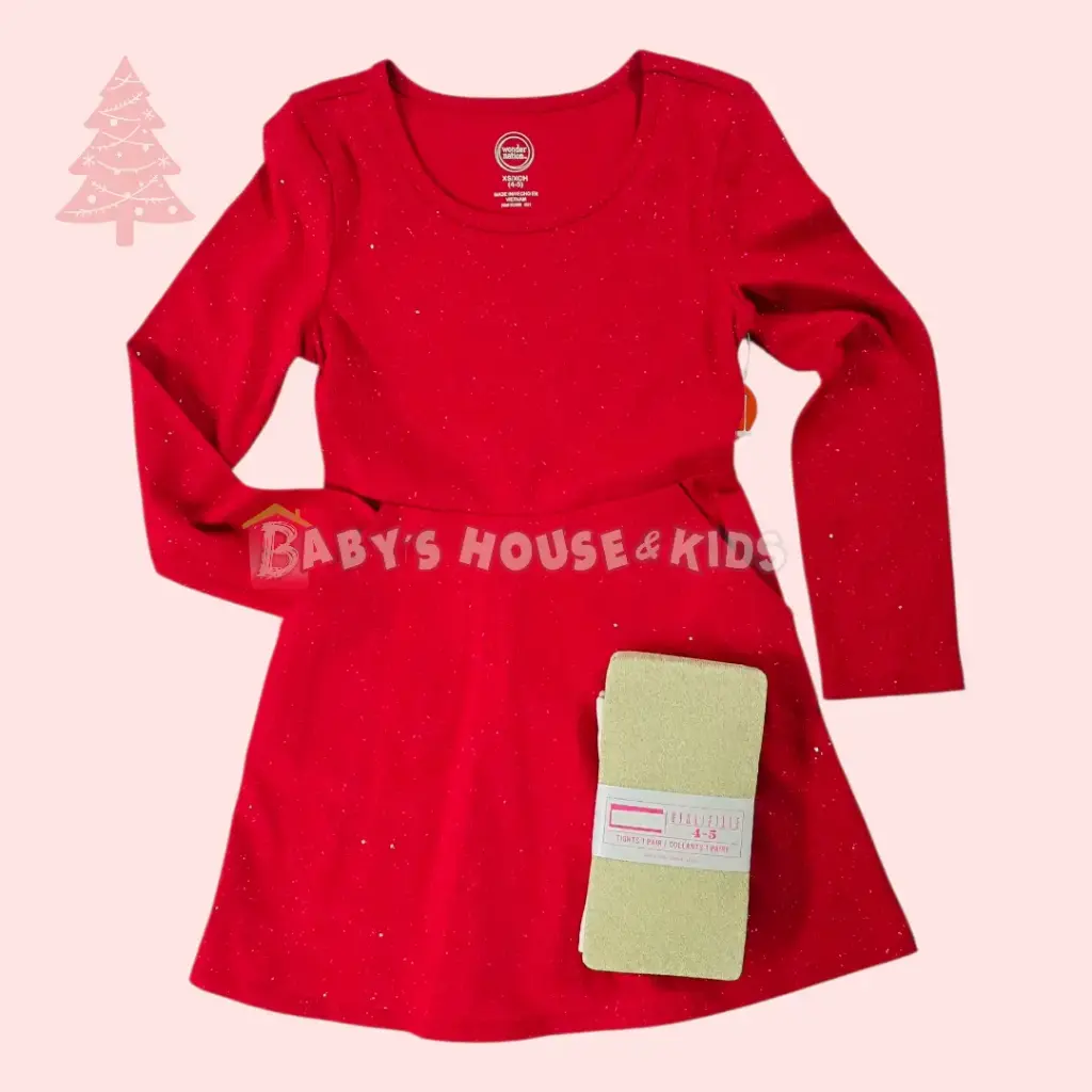 Vestido manga larga de algodón con brillo, talla 5t 