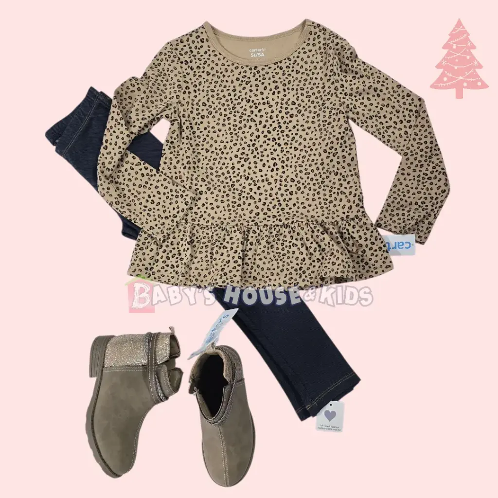 Blusa manga larga animal print y legging, talla 4t 