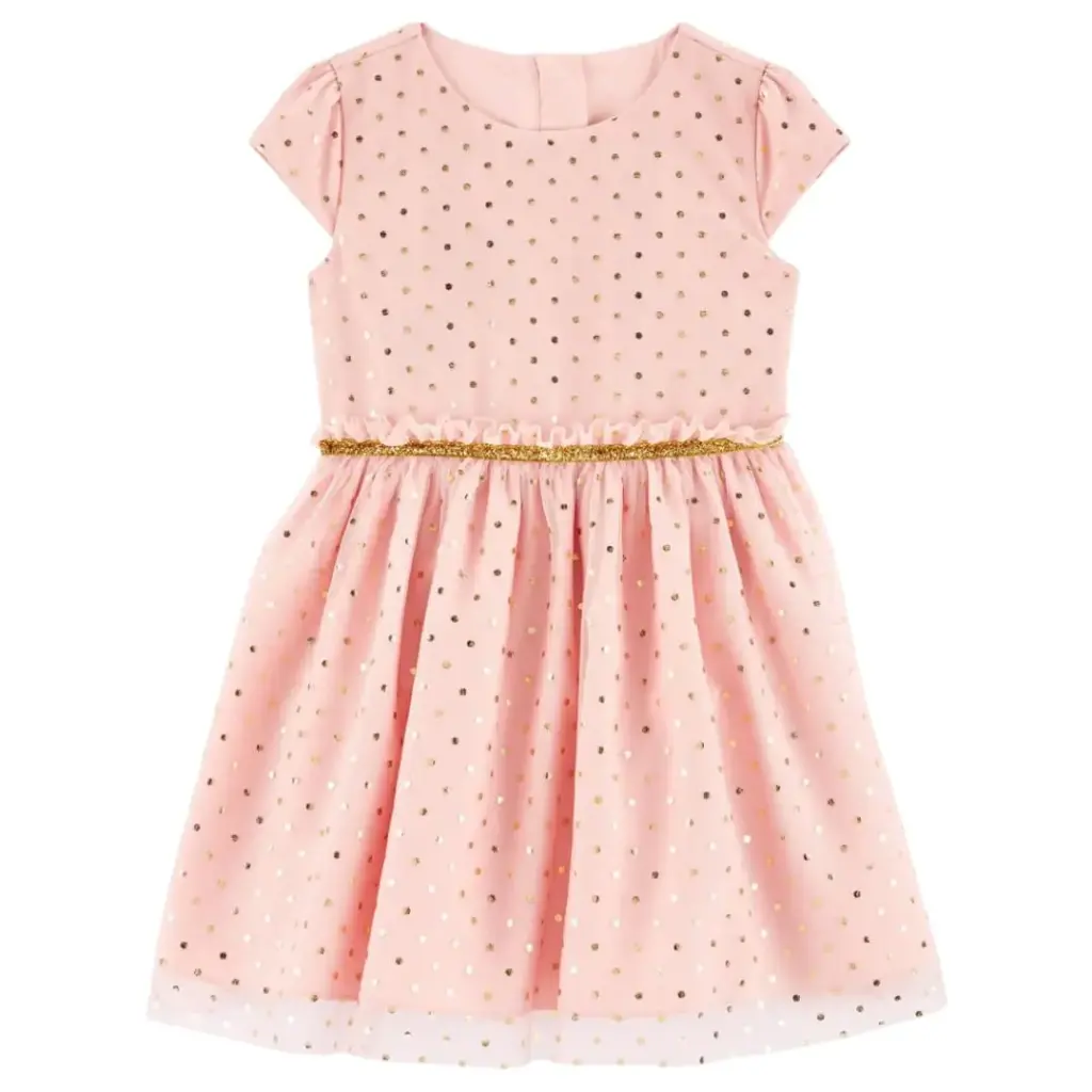 Vestido con forro, rosa viejo y puntos dorados, talla 4t 