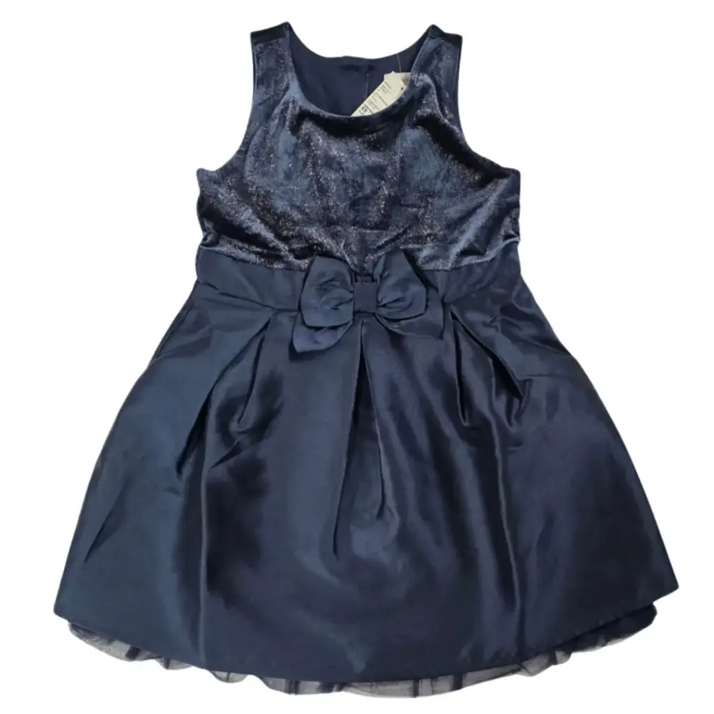 Vestido con forro, azul marino, brillo en la parte superior, talla 4t 