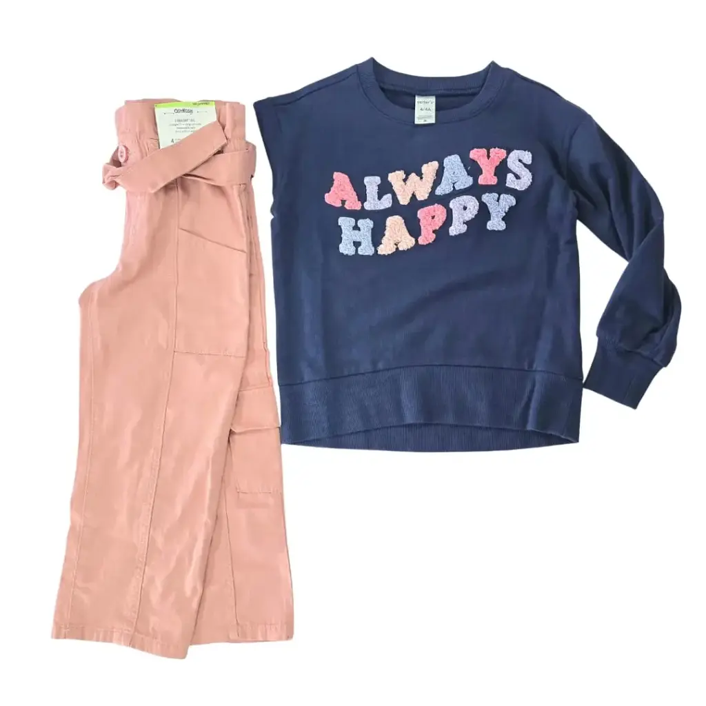 Camisa tipo suéter y pantalón ancho rosa, talla 4t 