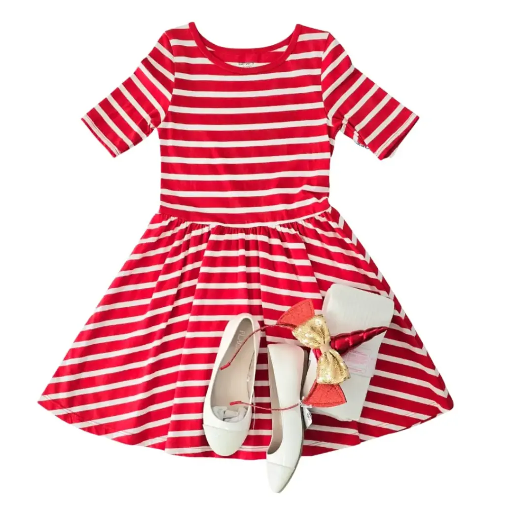 Vestido de algodón rojo y blanco, talla 4t 