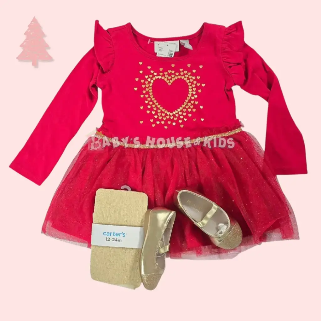 Mameluco manga larga con tutú con brillos dorados, talla 18 meses 