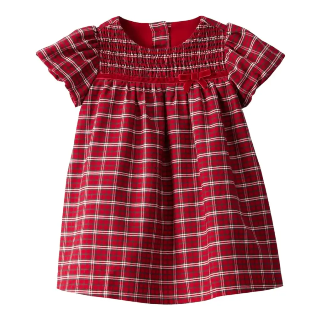 Batita manga corta, cuadriculada roja, talla 18 meses 
