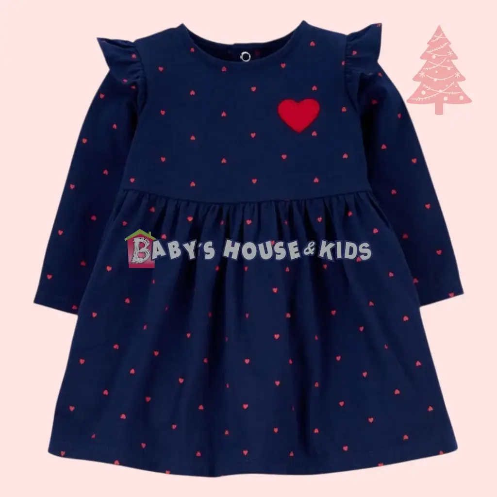 Vestido de algodón, azul marino, talla 9 meses