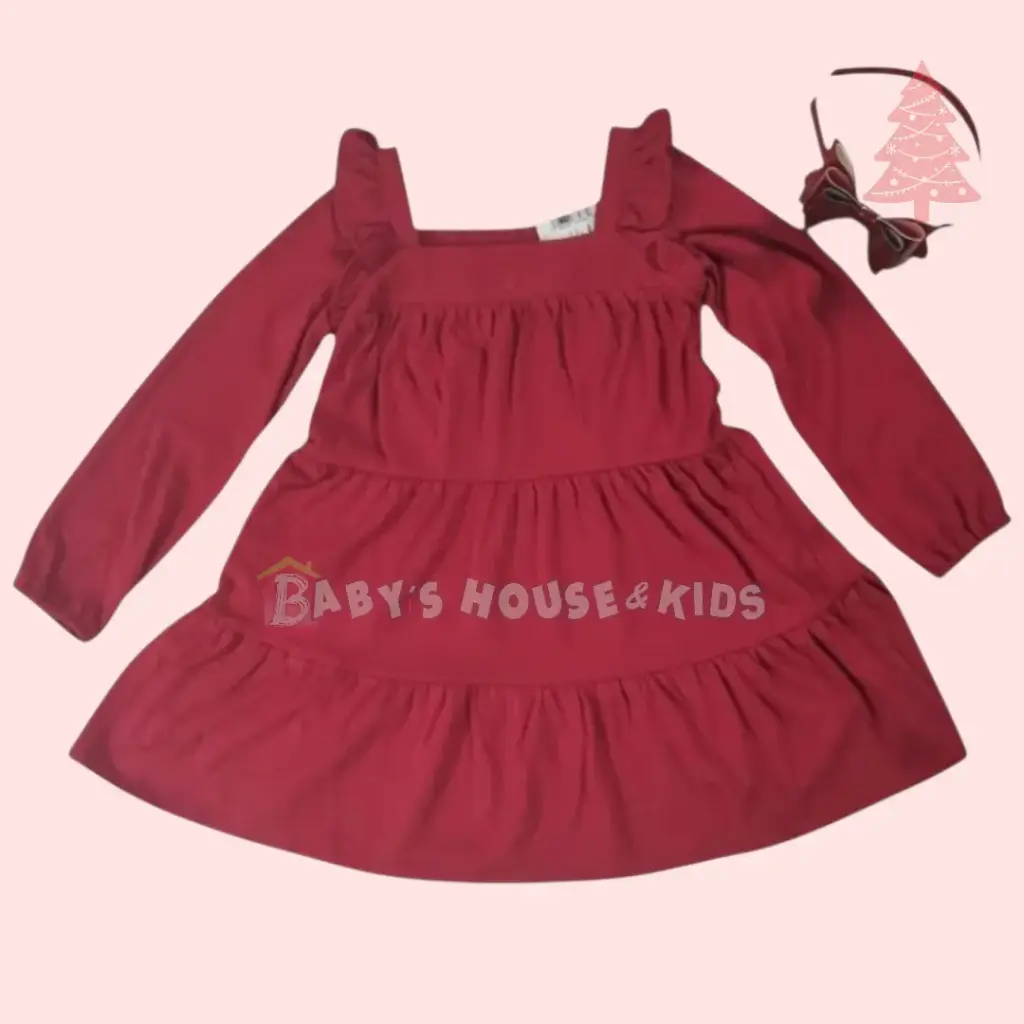 Vestido rojo manga larga, de tela de algodón, talla 3t 