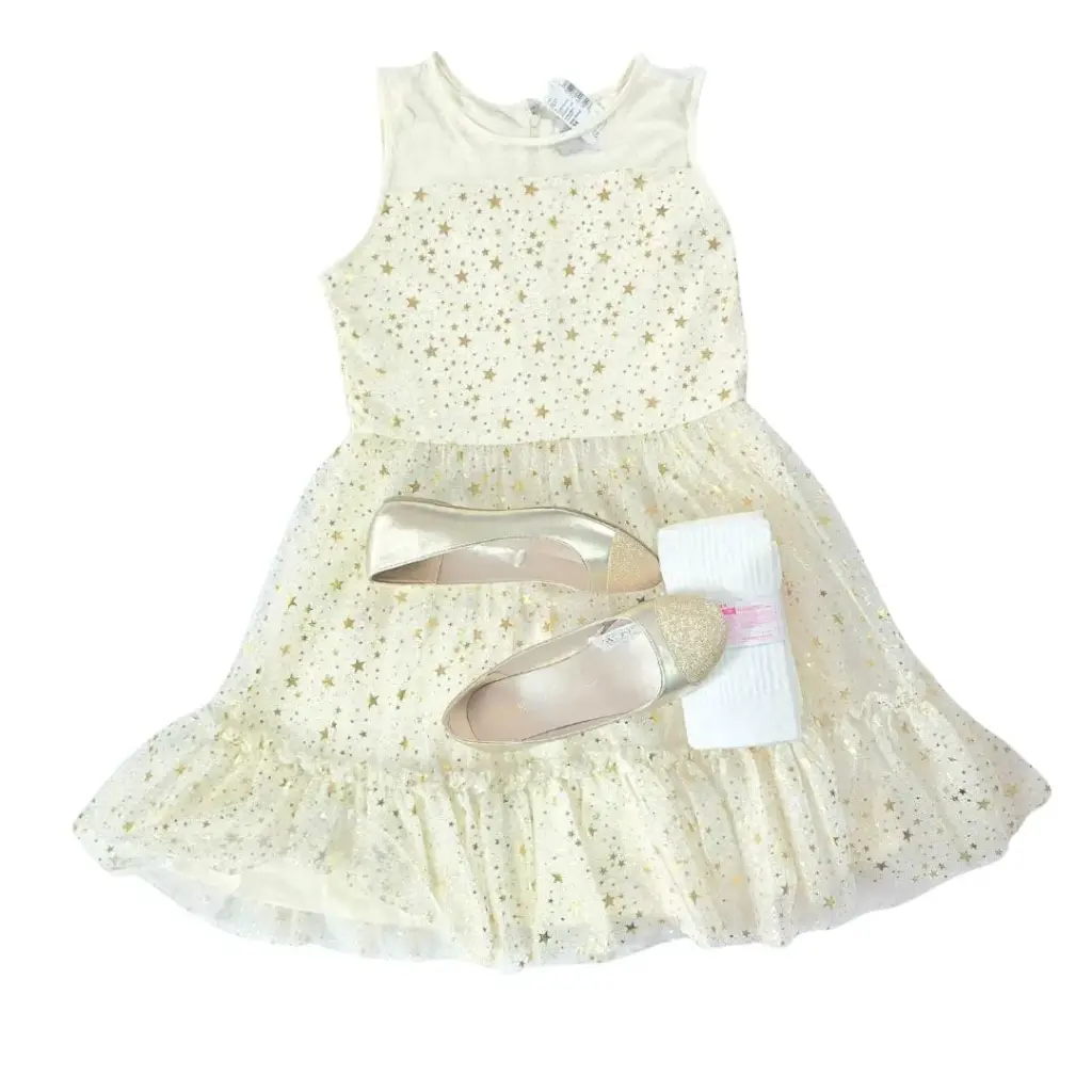 Vestido ivory con estrellas doradas, talla 3t 