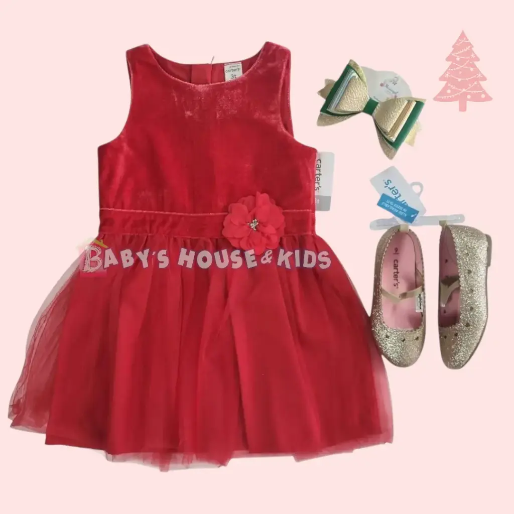 Vestido rojo de pana y tul, talla 3t 