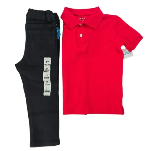 Camisa tipo polo y Jeans negro, talla 2t 