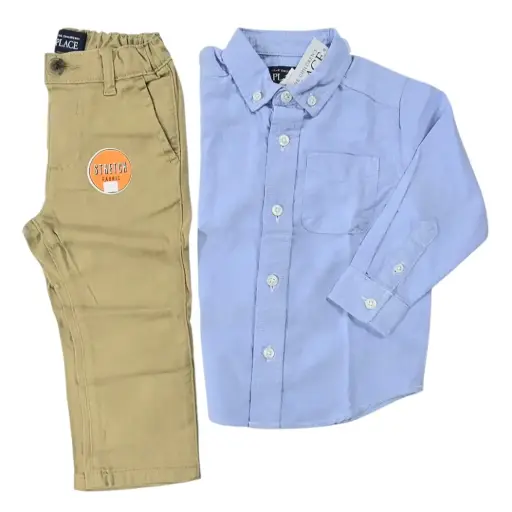 Manga larga de botones y pantalón caqui, talla 2t 