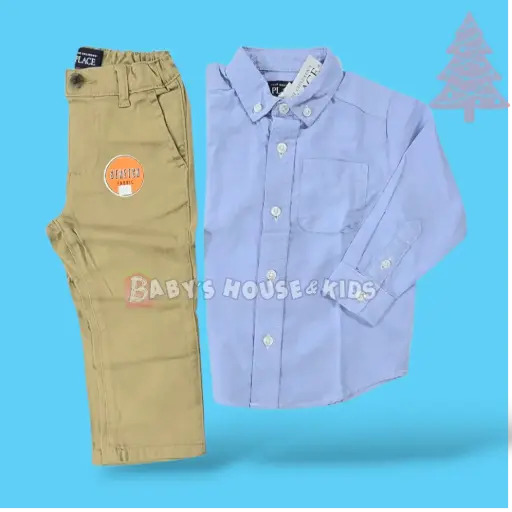 Manga larga de botones y pantalón caqui, talla 2t 