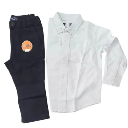 Manga larga blanca de botones y pantalón negro, talla 2t 