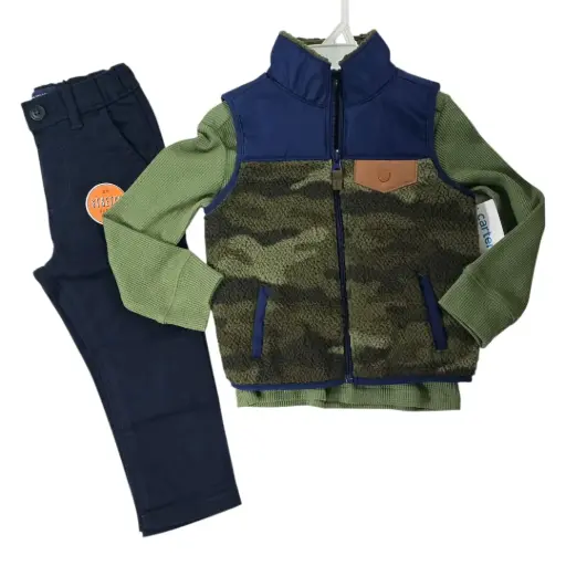 Manga larga de algodón, pantalón azul marino y centro calentito moteado, talla 2t 