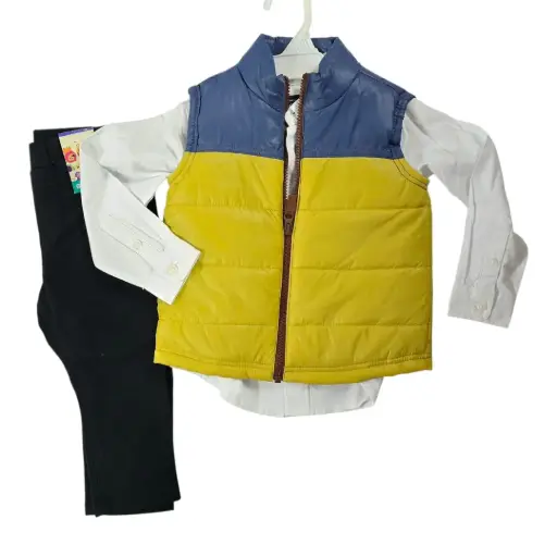 Manga larga de botones, pantalón negro y centro, talla 2t