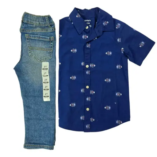 Camisa manga corta con botones y Jeans, talla 2t  