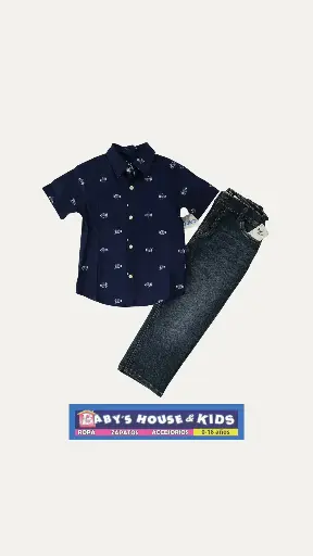 Set Camisa de botones y Jean + ancho en cintura y piernas talla 3t varón 