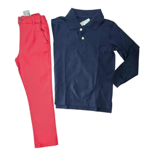 Polo azul marino y pantalón talla 5t