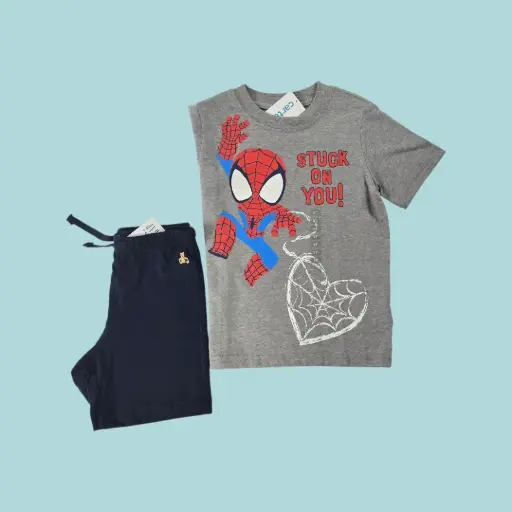 Camiseta spiderman y short de algodón azul marino, talla 3t 