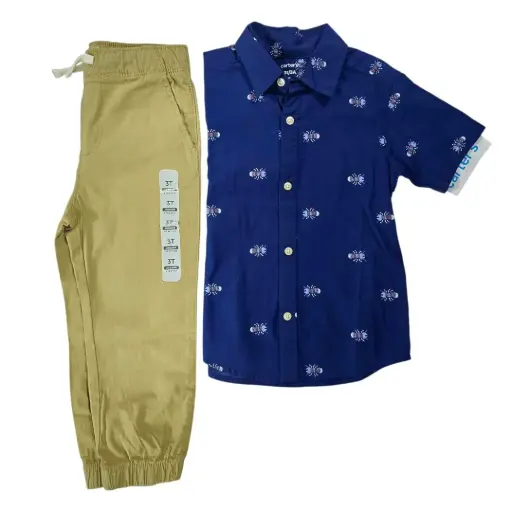 Manga corta de botones y jogger caqui, talla 3t 