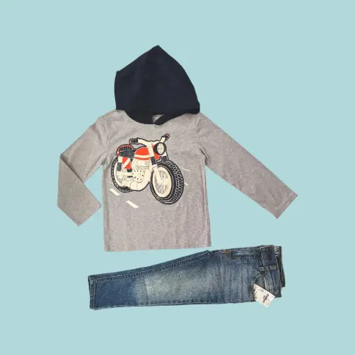 Manga larga con gorro de algodón y Jeans , talla 3t 