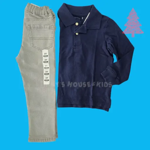 Manga larga tipo polo y Jeans gris, talla 3t 