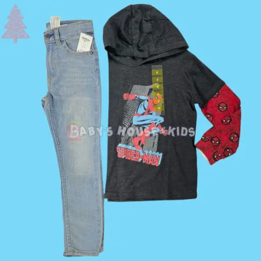 Camiseta con gorro spiderman y jeans, talla 6