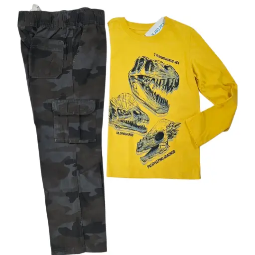 Camiseta 🦖 y Pantalón bombero militar, talla 6