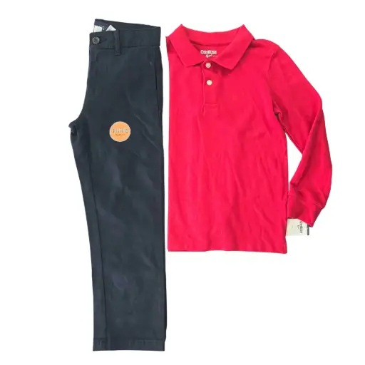 Polo roja y pantalón azul marino, talla 6