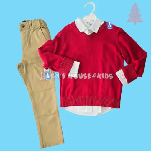 Outfit con sweater rojo, talla 6