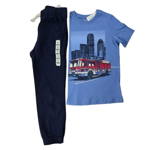 Camiseta y Jogger azul marino, talla 7