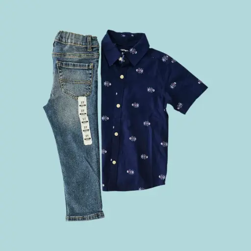 Camisa de botones con figuras de hormigas 🐜con botones y Jeans, talla 3t 