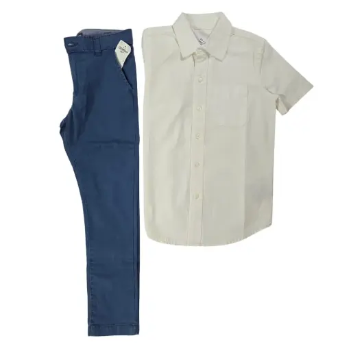 Manga corta de botones y pantalón azul, talla 7