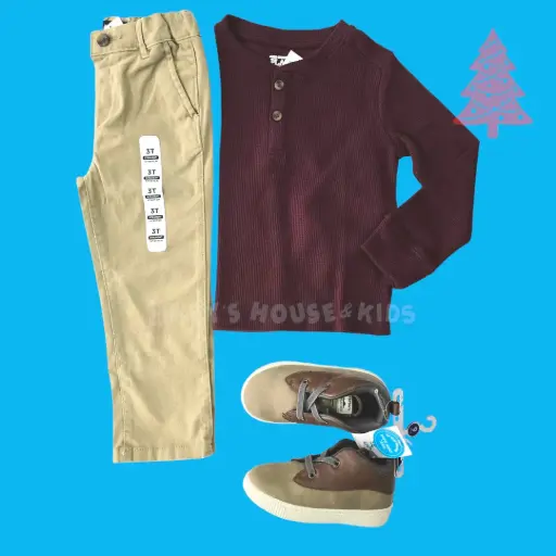 Manga larga ocre y pantalón caqui, talla 3t 