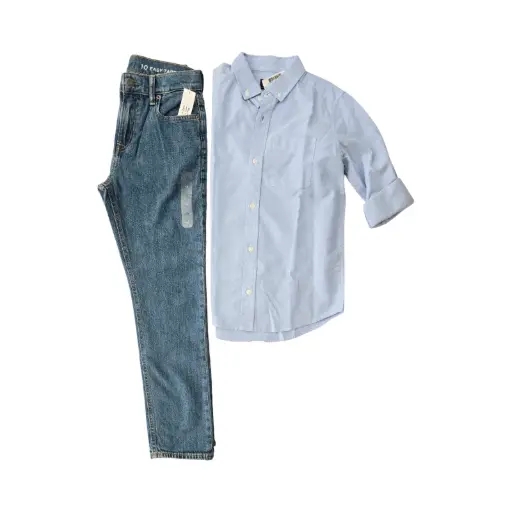 Camisa manga larga y Jeans para cintura delgada y recto, talla 10