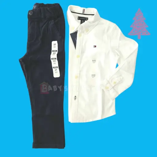 Manga larga de botones y pantalón negro, talla 3t  