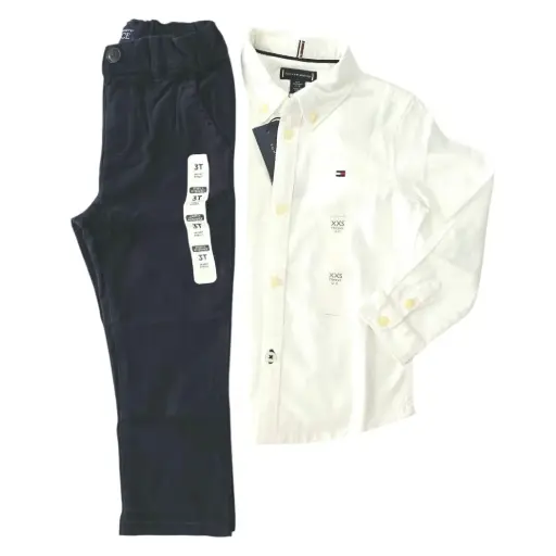 Manga larga de botones y pantalón negro, talla 3t  