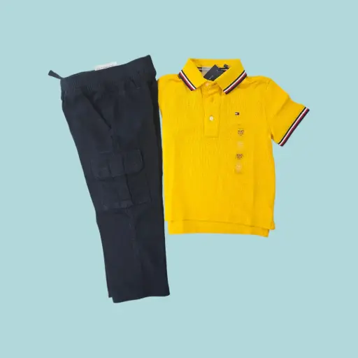 Pantalón bombero azul marino y polo amarilla, talla 3t  