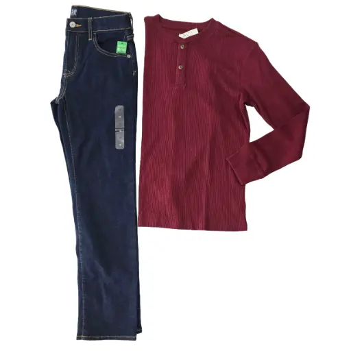 Camisa stretch ocre y Jeans azul talla 12