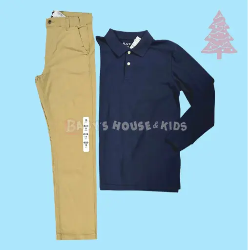 Polo azul de algodón y pantalón caky, talla 14