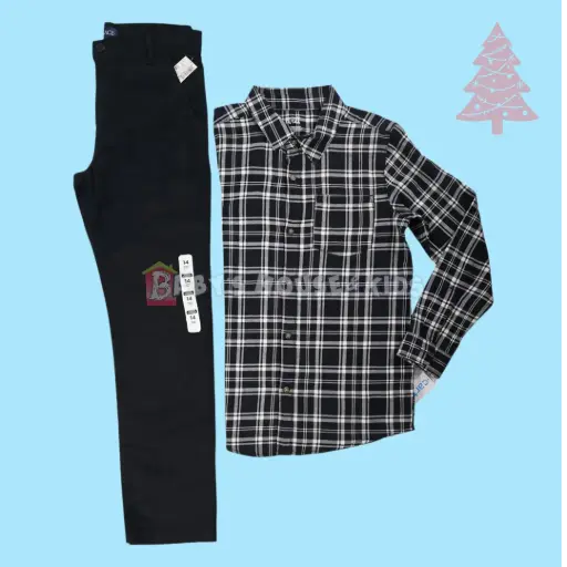 Camisa a cuadros y pantalón formal, talla 14