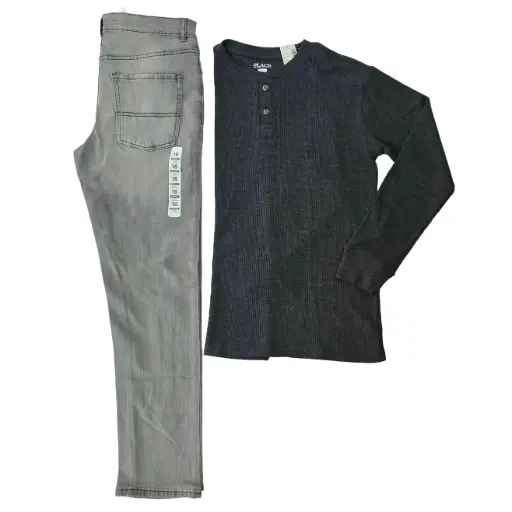 Polo azul marino 100% algodón y jeans + ancho, talla 16