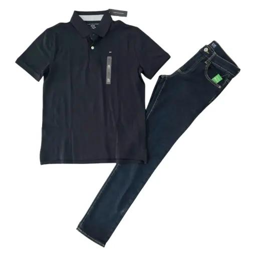 Polo azul marino, talla 16-18 y Jeans  slim, talla 16
