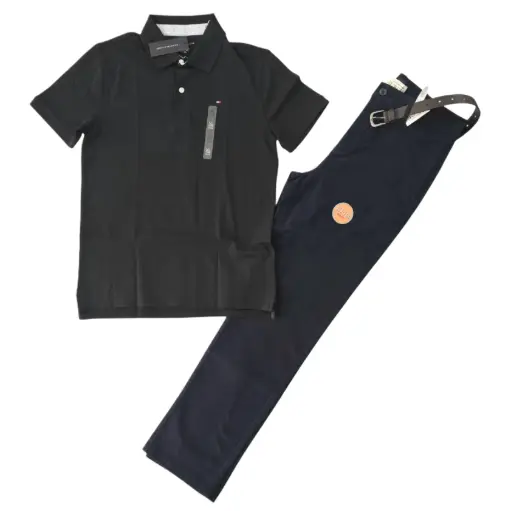 Polo azul marino y Pantalón formal oscuro,Talla 16