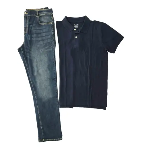 Polo azul y Jeans stretch+ ancho talla 16
