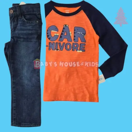 Camiseta manga larga sencilla y jean estilo recto para niño delgado talla 4t