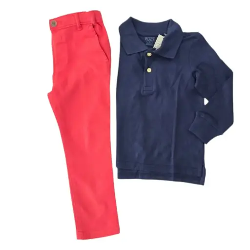 Camisa polo manga larga azul marino y pantalón, talla 4t 